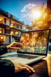 © Eduardo Lopez - Generative AI illustration of real estate investment concept, using laptop ar, buy house, location
