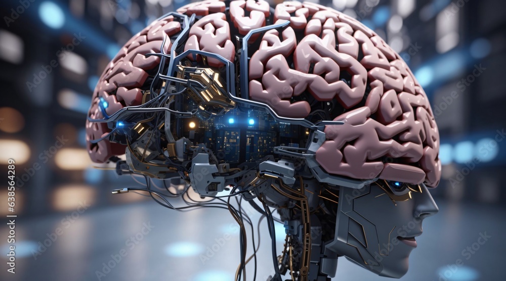 brain digital futuristic artificial intelligence face technology ...