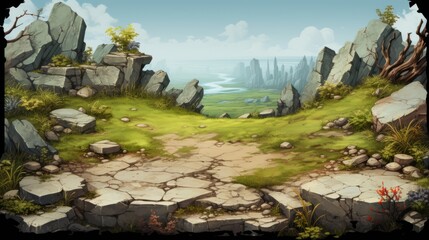 Wall Mural - 2d game, ground tile, short grass, up-down view angle 45 degree