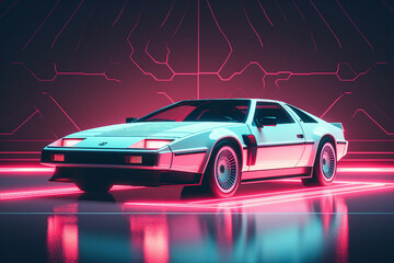 Wall Mural - Creative wallpaper retro scene of vibes 80s classic style vintage car made by generative AI technology