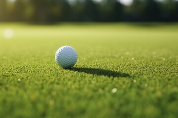 Golf ball on green course in golf club, close up. Generative ai