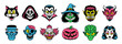 © aratehortua - Vector Retro Cartoon Funny Monsters Heads Halloween Set