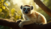 Wildlife Elegance: Sifaka Observing From Branch