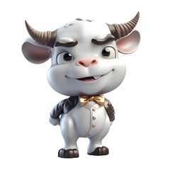 Poster - Cute cartoon bull isolated on a white background. 3d render