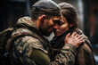 The sadness of parting. The agony of separation. A soldier embracing his beloved for the last kiss, not knowing if they'll see each other again amidst the horrors of war. Generative AI