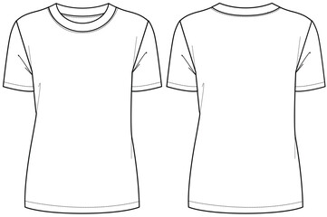 women's short sleeve crew neck t shirt flat sketch fashion illustration drawing template mock up wit