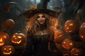 Wall Mural - a beautiful woman in halloween