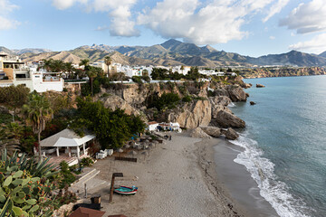 Sticker - Paisaje de la playa de Calahonda en Nerja, Málaga.