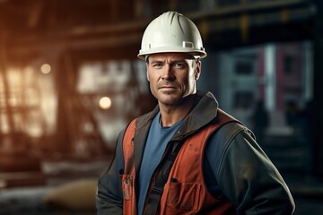 builder worker with helmet at the construction site