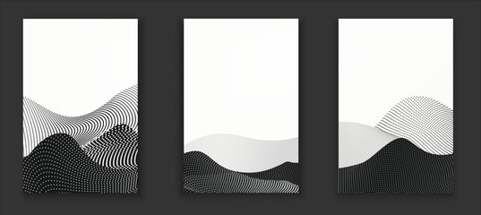 Wall Mural - Vector black white dots backgrounds. Imitation of a mountain landscape, banner, shades of gray.