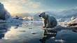 solitary polar bear on a shrinking ice floe generative ai