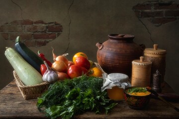 Wall Mural - Kitchen still life with vegetables