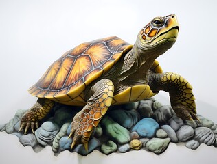 Wall Mural - Sea turtle in water, close-up. 3d illustration.