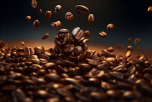 Falling And Flying Coffee Beans, Good For Any Project. Generative AI