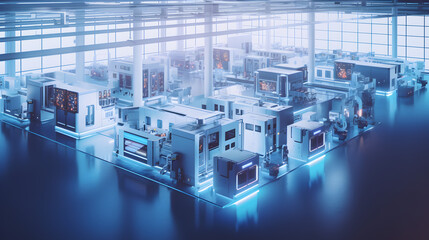 Wall Mural - a semiconductor fabrication plant. a modern clean and organized dx age production factory. dx indust