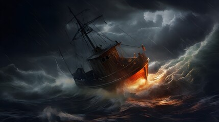 Wall Mural - ship in storm