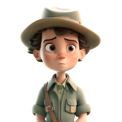 Canvas Print - 3d rendering of a cute boy dressed as a safari explorer