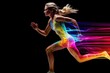 © piai - Sporty woman in a running suit with colorful trail behind. Generative AI