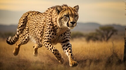 Wall Mural - photo wildlife cheetah running on savanna