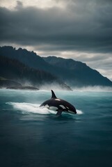 photo killer whale jumping on water