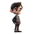 3D Render of Little Businessman with confident pose on white background