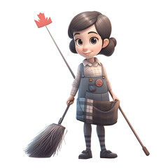 Wall Mural - Cute little girl with broom. Cartoon character. Vector illustration.