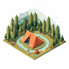 Wall Mural - camping isometric vector flat minimalistic isolated illustration