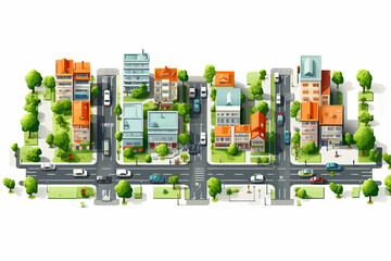 Wall Mural - top view aerial shot of city vector flat isolated illustration