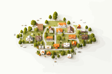 Wall Mural - top view aerial shot of village vector flat isolated illustration