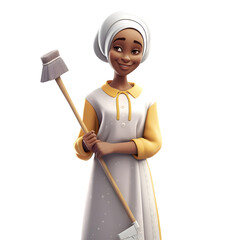 Poster - Illustration of a young African American woman with a broom on a white background