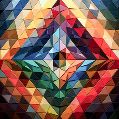 Wall Mural - He creates a vibrant artwork of concentric triangles with a range of colors.