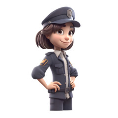 Wall Mural - 3D illustration of a female police officer on a white background.