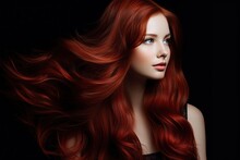 Young Woman With Healthy Long Wavy Red Hair.