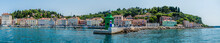 A Panorama View Across The Entrance To The Outer Harbour In The Town Of Piran, Slovenia In Summertime