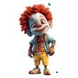 3D Render of a cartoon clown with an orange wig and shorts