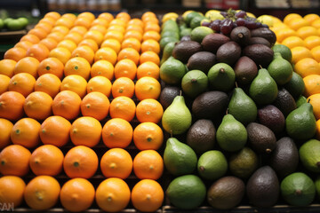 Canvas Print - Fresh fruits at supermarket, Supermarket fruits shelf.