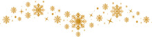 Snowflakes Border In Wave Shape.Golden Snowflakes With Stars Border.Golden Snowflakes Wave Vector.Christmas Decoration.