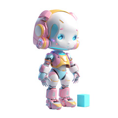 Poster - Cute robot with headphones - 3D Rendered Illustration.