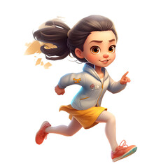 Poster - 3d illustration of a cute little girl running in a hurry.