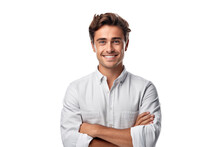 Portrait Of Handsome Smiling Young Man With Folded Arms Isolated Transparent/white Background