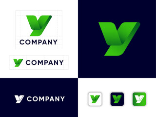 Wall Mural - Letter Y. Y monogram consists of bent green ribbon or paper strip. corporate style. Identity, web buttons.