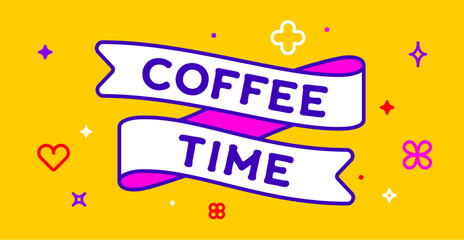 Canvas Print - ribbon and banner coffee time. greeting card with ribbon and word coffee time. trendy barbie style b