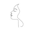 Woman profile with long hair. Portrait female beauty concept. Continuous line drawing vector illustration.