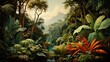 An oil painting trees, plants and flowers, generative ai
