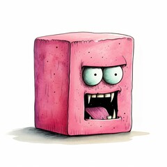 Cube-head, comic, expressive, pink 6