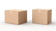 © WS Studio 1985 - Two Cardboard Boxes: Two simple, closed cardboard boxes, one rectangular and one square, sit side-by-side, ready for shipping or storage.  They are plain and unbranded.