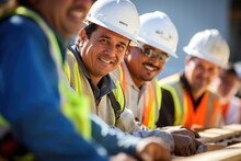 Diverse And Mixed Group Of Male Constructions Workers Working On A Construction Site