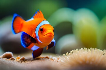 tropical aquarium fish on natural blurred underwater background, macro underwater wildlife created with generative ai technology