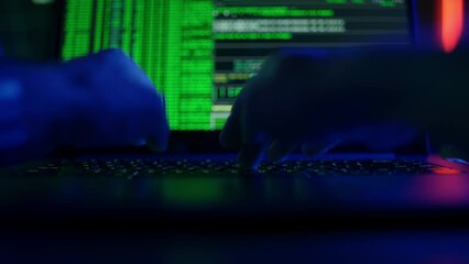 Wall Mural - close up of developing programming and coding technologies. programmer hands are typing on keyboard.