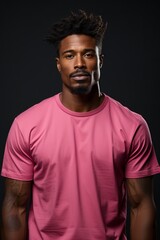 An attractive man wearing a pink shirt with plain background. Generative AI. 